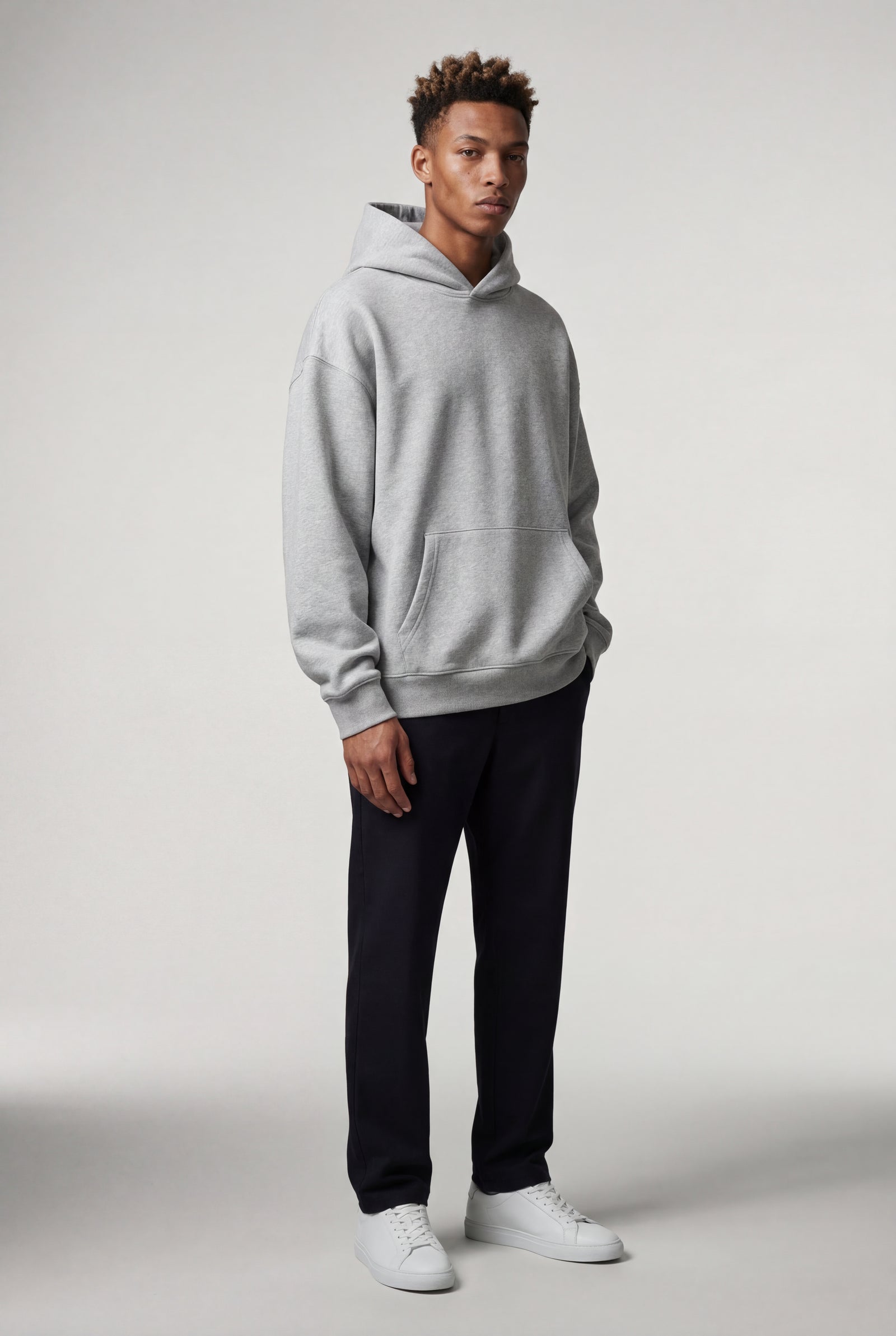 Light Gray Relaxed Fit Pullover Hoodie with Kangaroo Pocket - Hoodies - Photo 1