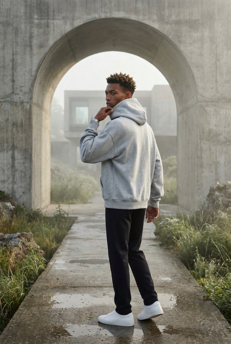 Light Gray Relaxed Fit Pullover Hoodie with Kangaroo Pocket - Hoodies - Photo 3