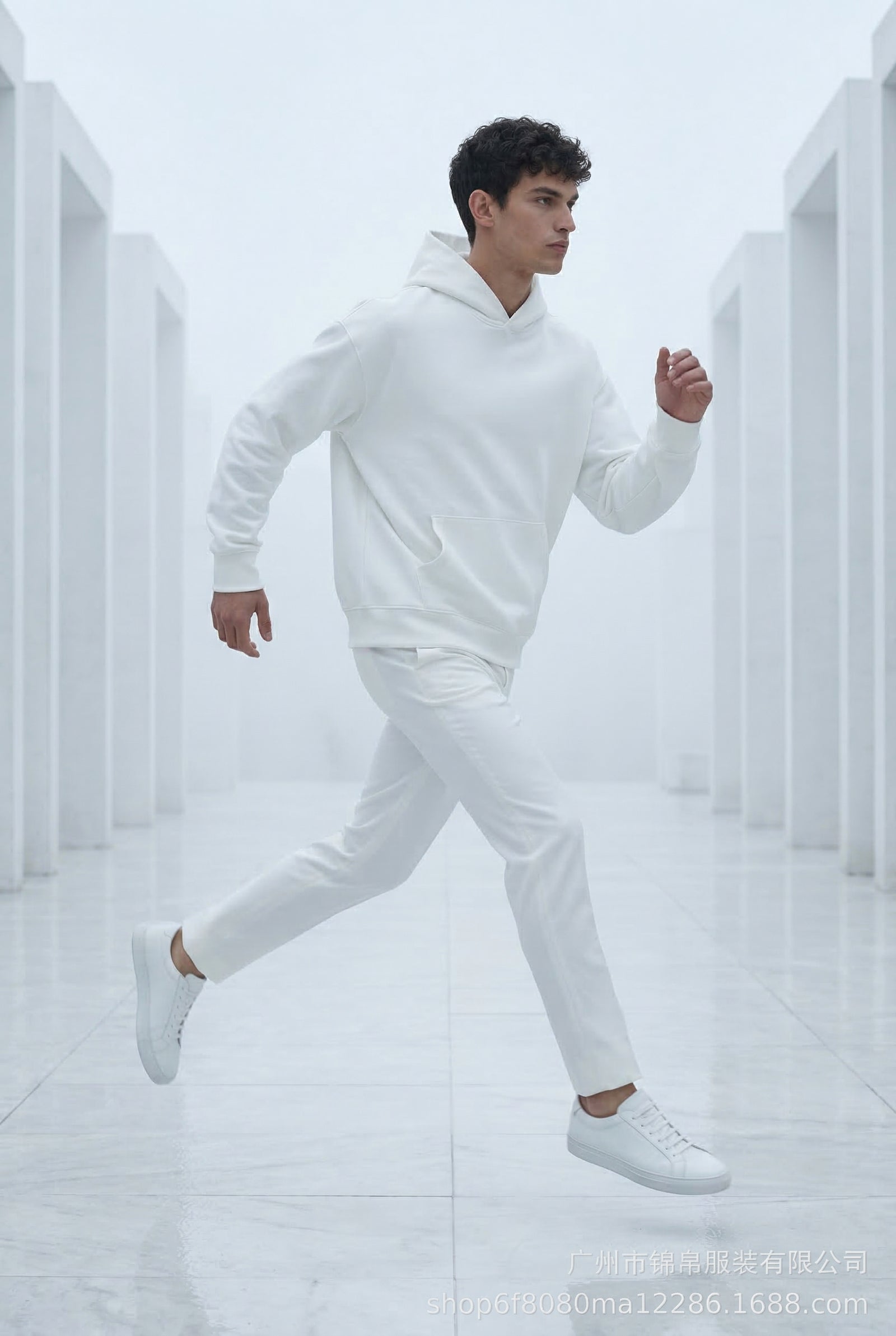 White Relaxed Fit Pullover Hoodie with Kangaroo Pocket - Hoodies - Photo 8