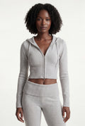 Light Gray Ribbed Cropped Hoodie and Flared Pants Lounge Set - Cardigan and pants - Photo 2