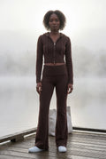 Coffee Ribbed Cropped Hoodie and Flared Pants Lounge Set - Cardigan and pants - Photo 21