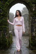 Pink Ribbed Cropped Hoodie and Flared Pants Lounge Set - Cardigan and pants - Photo 3
