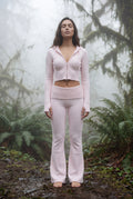 Pink Ribbed Cropped Hoodie and Flared Pants Lounge Set - Cardigan and pants - Photo 5