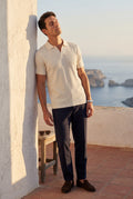 White Ribbed Open Collar Tailored Polo Shirt - Polo shirts - Photo 11