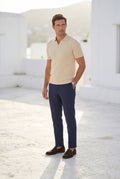 Cream Ribbed Open Collar Tailored Polo Shirt - Polo shirts - Photo 12