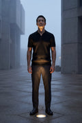 Black Ribbed Open Collar Tailored Polo Shirt - Polo shirts - Photo 13