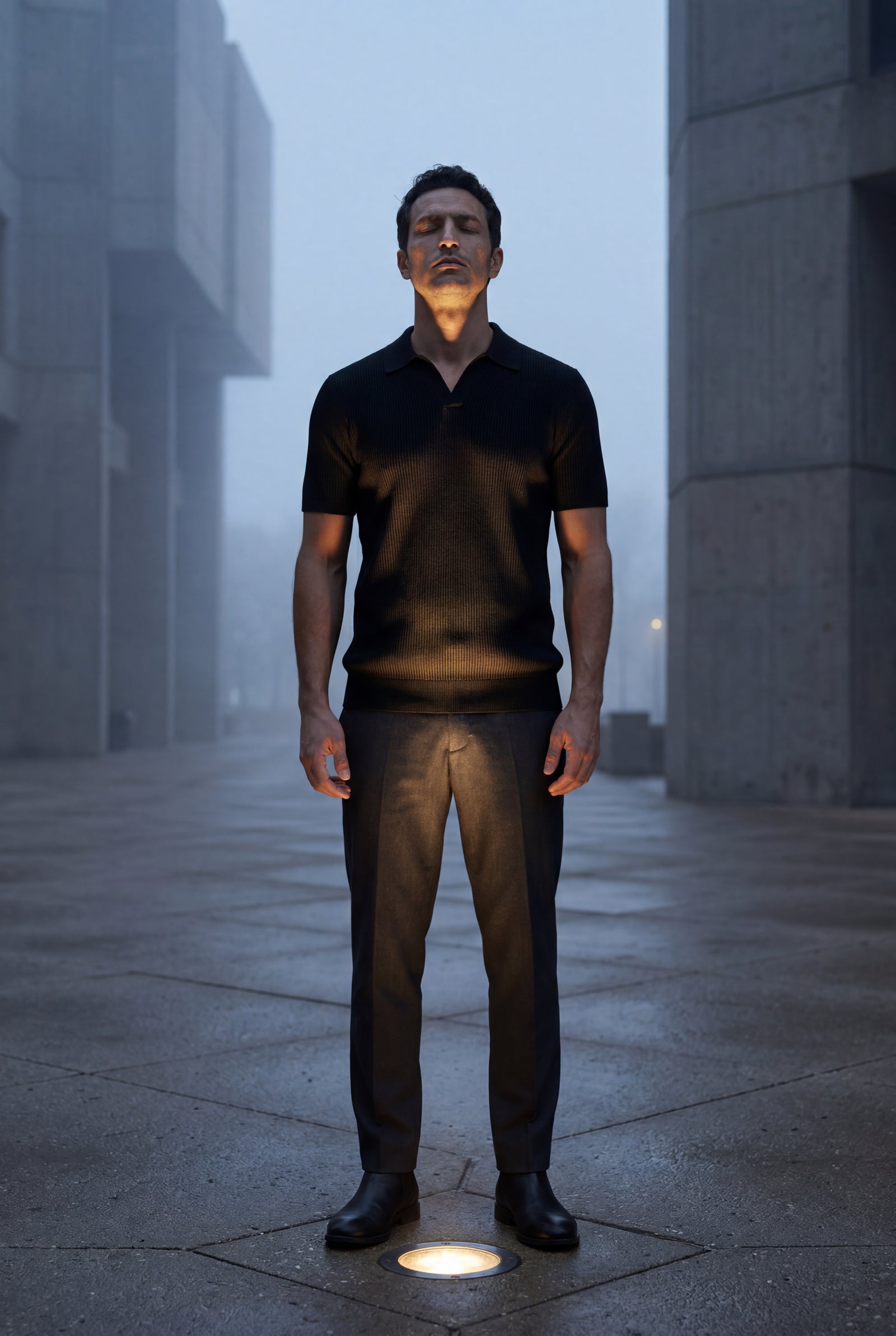 Black Ribbed Open Collar Tailored Polo Shirt - Polo shirts - Photo 13
