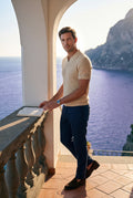 Cream Ribbed Open Collar Tailored Polo Shirt - Polo shirts - Photo 14
