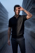 Black Ribbed Open Collar Tailored Polo Shirt - Polo shirts - Photo 15
