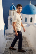 White Ribbed Open Collar Tailored Polo Shirt - Polo shirts - Photo 9
