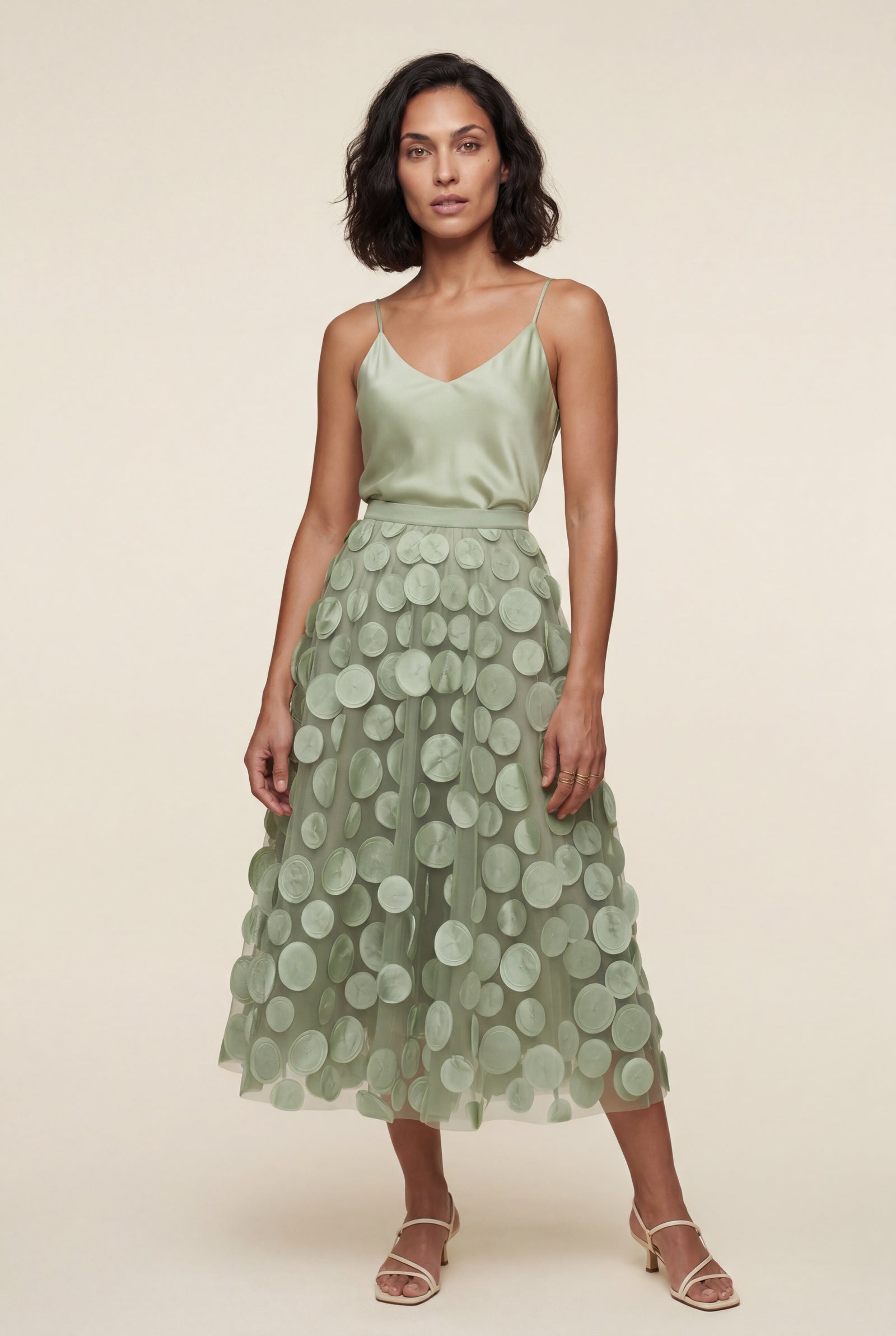 Light Green 3d Polka Dot Applique A-line Midi Skirt - Tulle skirt - Photo 16