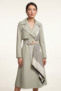 Light Green Belted Midi Trench Coat with Geometric Scarf Detail - Trench coats - Photo 3