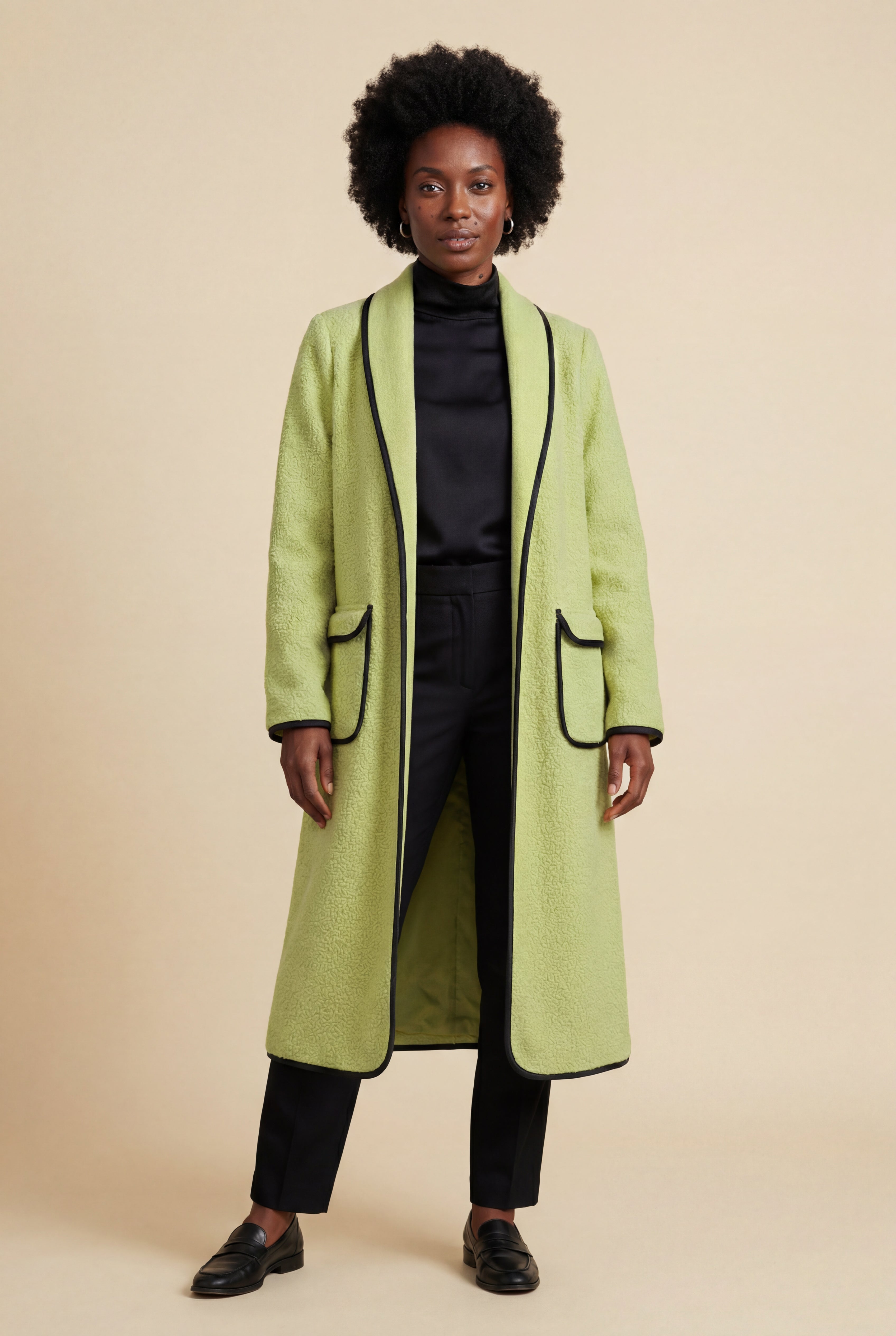 Long Draped Coat Womens Elegant Minimalist Style Shawl Collar Big