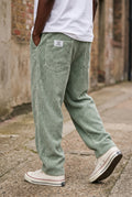 Corduroy Wide-Leg Pants in Light Green — studio front