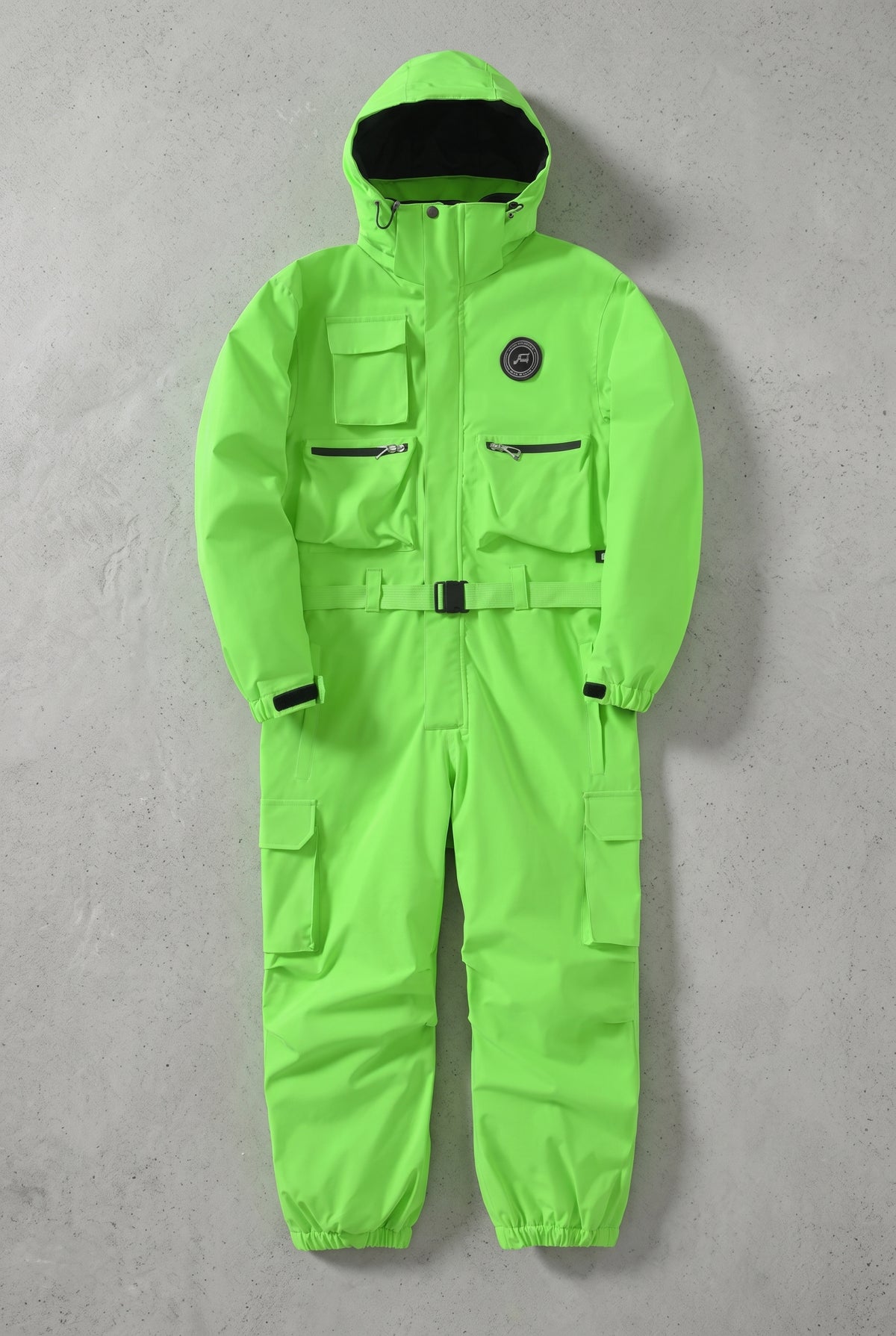 Insulated One-Piece Ski Suit in Light Green — studio front