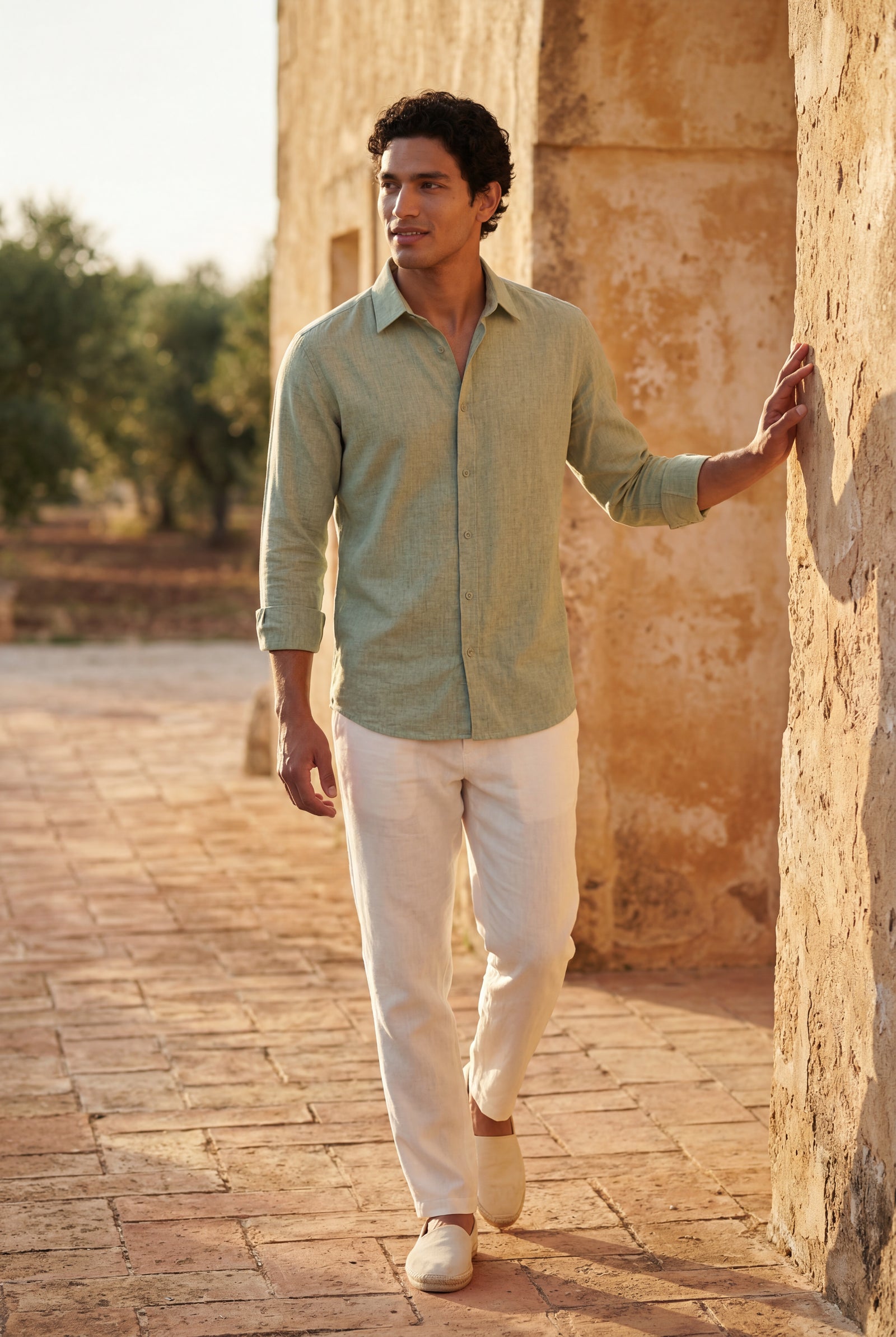 Light Green Lightweight Textured Regular Fit Long Sleeve Shirt - Casual Shirts - Photo 12
