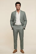 Light Green Notch Lapel Tailored Two Piece Suit with Slim Cropped Trousers - Photo 2