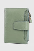 Pebbled Fold-Over Wallet in Light Green — studio front