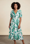 Light Green Puff Sleeve V-neck Midi Dress with Elastic Waist - Dresses - Photo 2