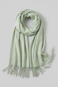 Scarf Tassel Wrap in Light Green — studio front