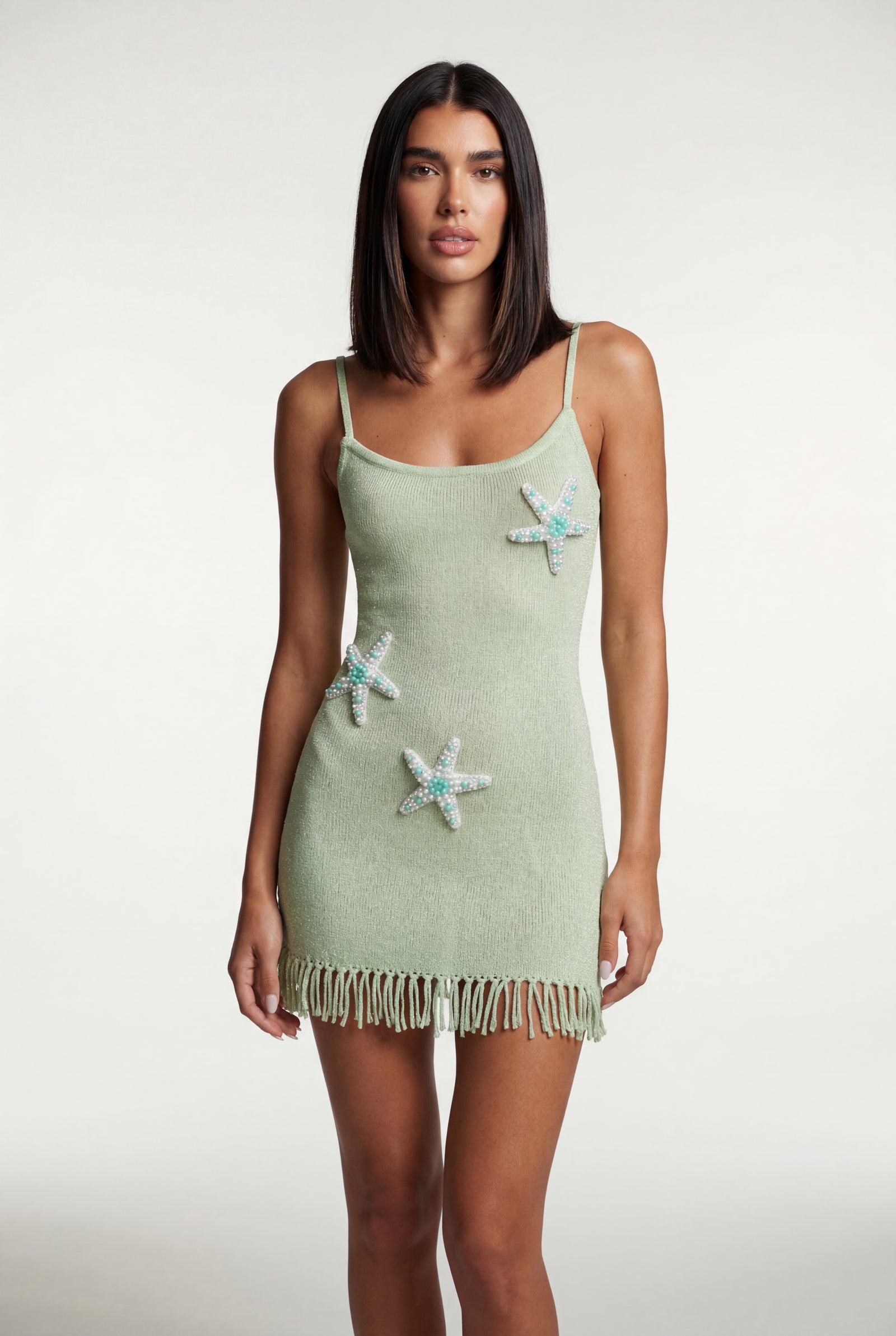 Light Green Starfish Embellished Fringe Hem Bodycon Mini Dress Light Green - Bodycon dress - Photo 1