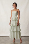 Light Green Strapless Tiered Ruffle Maxi Dress - Photo 8