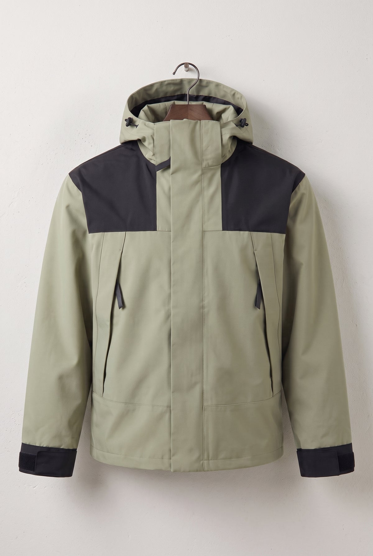 Technical Hooded Ski Jacket in Light Green — studio front