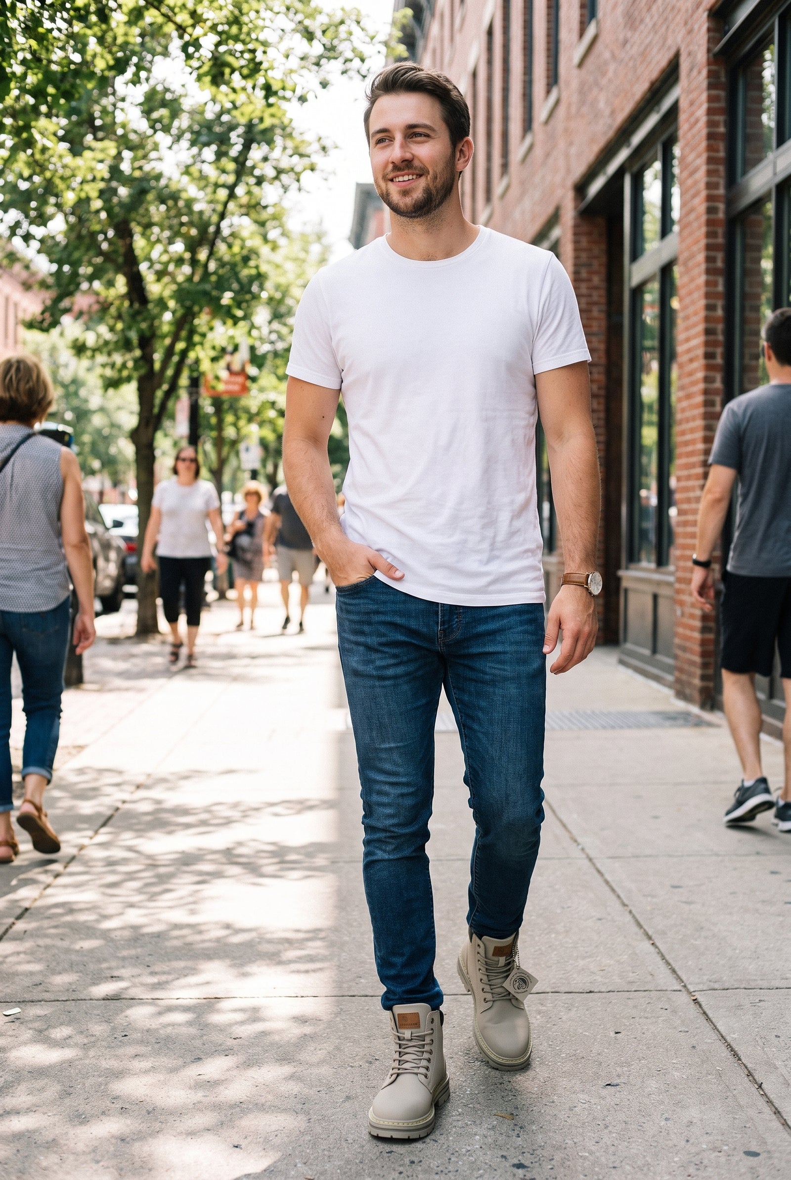 Men's Boots Lace-Up High Top in Light Grey — lifestyle outdoor