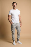Men's Cargo Pants Modern Fit in Light Grey — studio front
