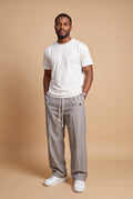 Men's Trousers Wide Leg Drawstring in Light Grey — studio front full