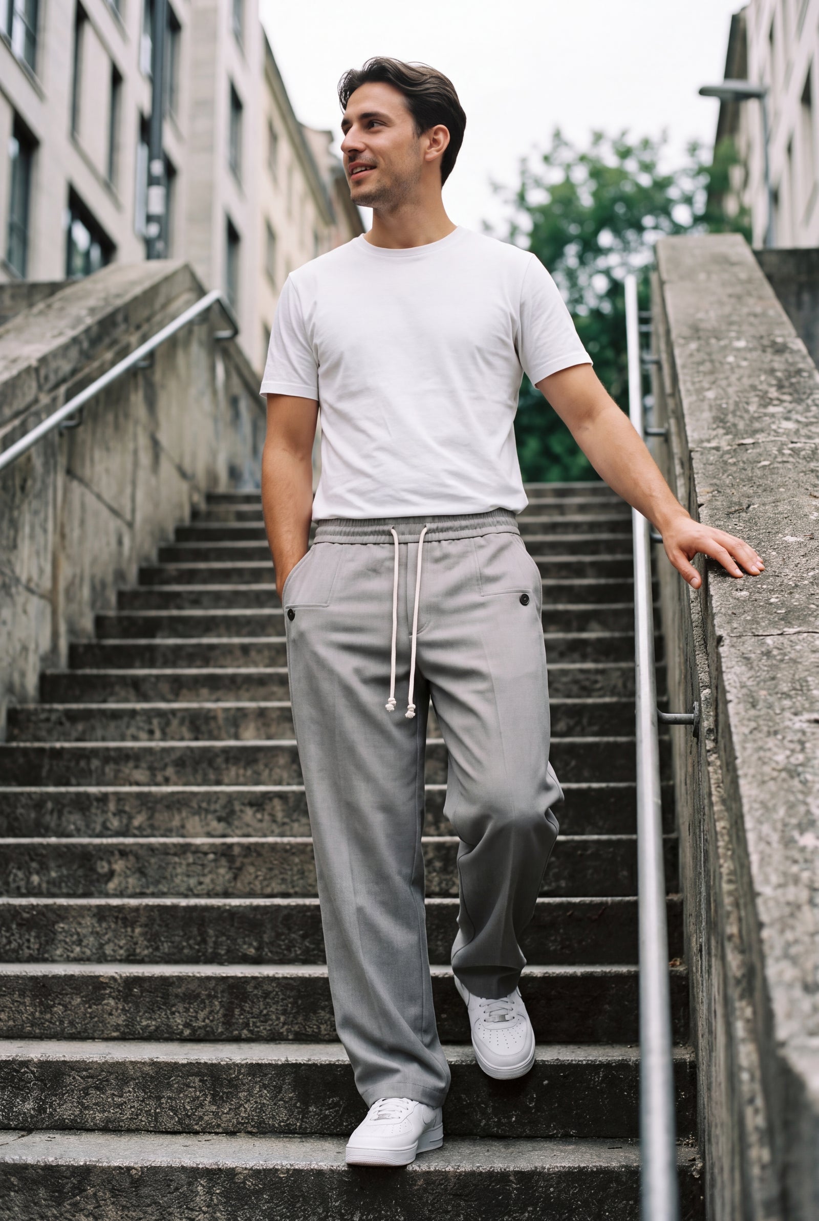 Men's Trousers Wide Leg Drawstring in Light Grey — urban steps