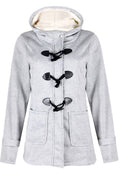 Plush-Lined Hood Duffle Coat in Light Grey — front view