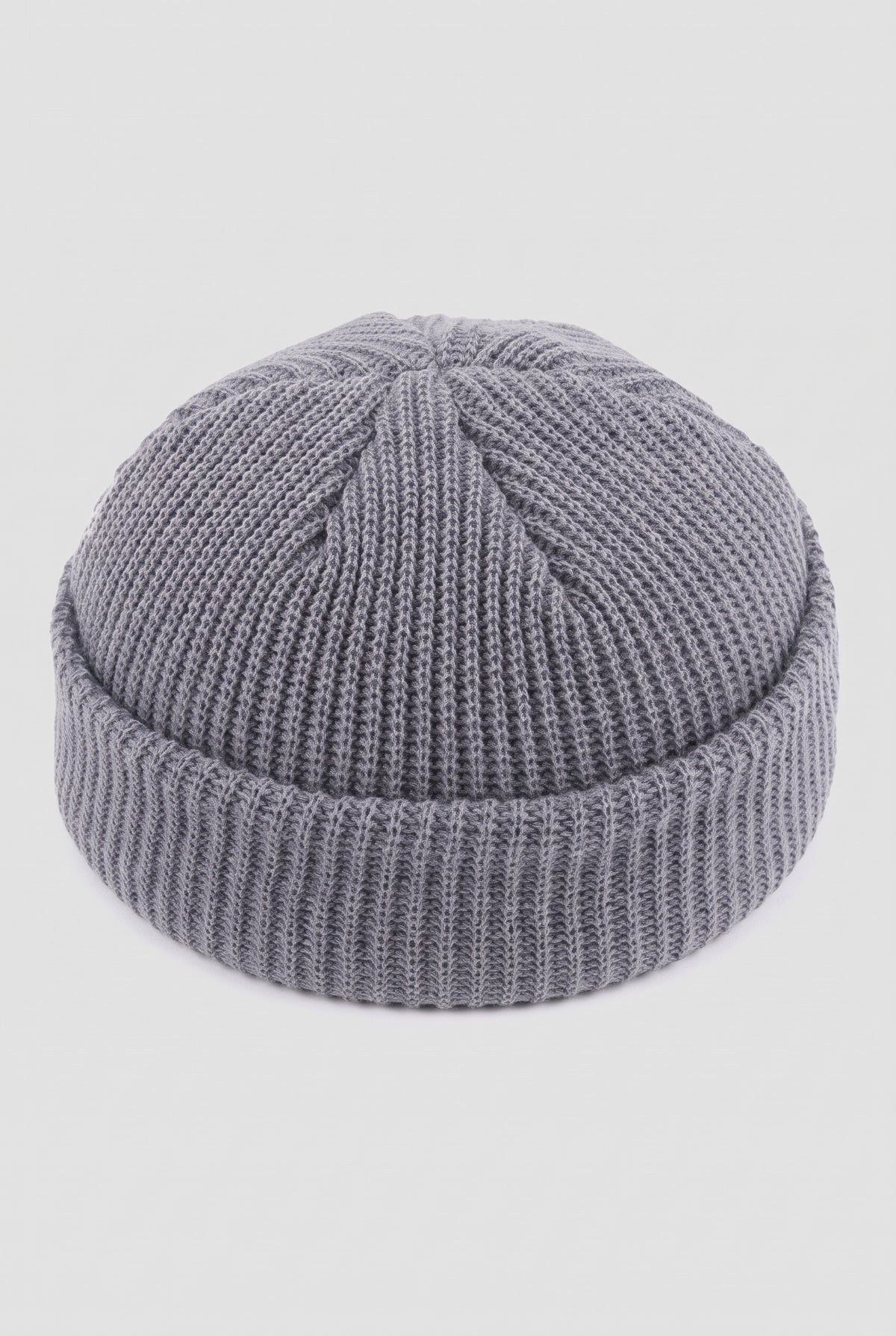 Ribbed Knit Dome Beanie in Light Grey — studio front