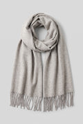Scarf Tassel Wrap in Light Grey — studio front