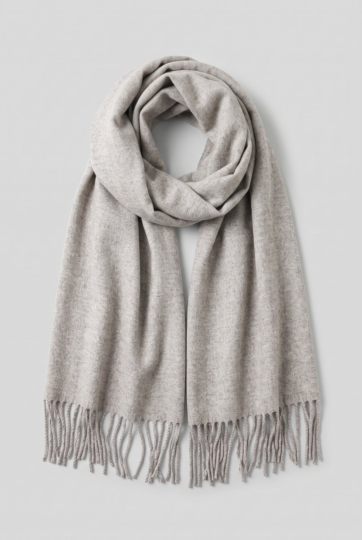 Scarf Tassel Wrap in Light Grey — studio front