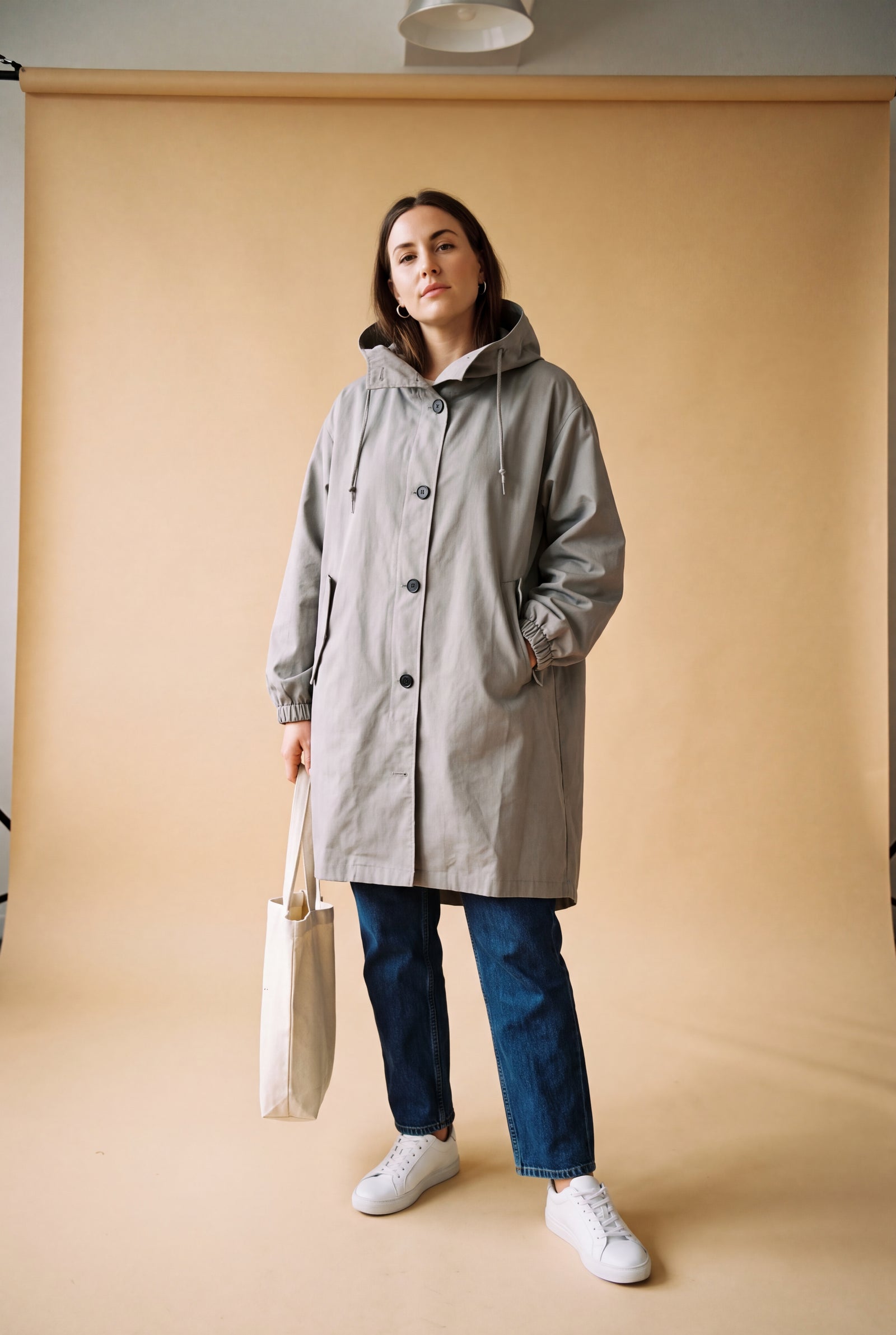Women's Windbreaker Oversized Hooded in Light Grey — primary studio