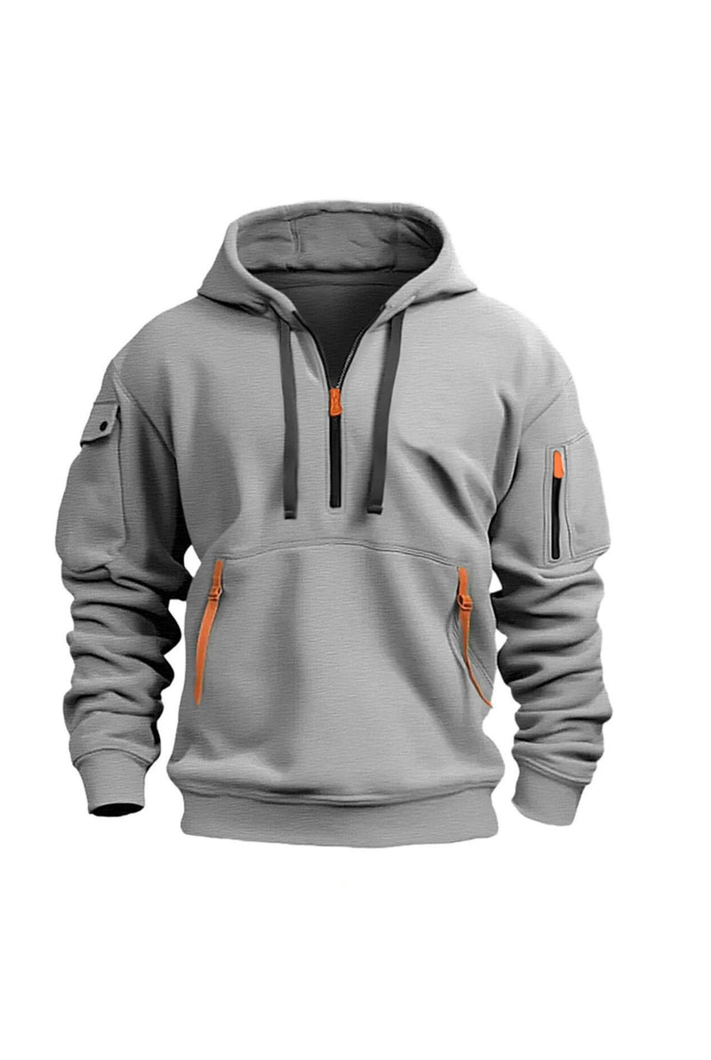 Zip-Pocket Hoodie in Light Grey — front view