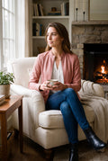 Women's Jacket Short Zip in Light Pink — lifestyle cozy cottage
