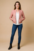 Women's Jacket Short Zip in Light Pink — studio full body
