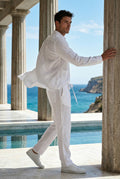 White Relaxed Long-sleeve Shirt and Drawstring Pants Set - Photo 12