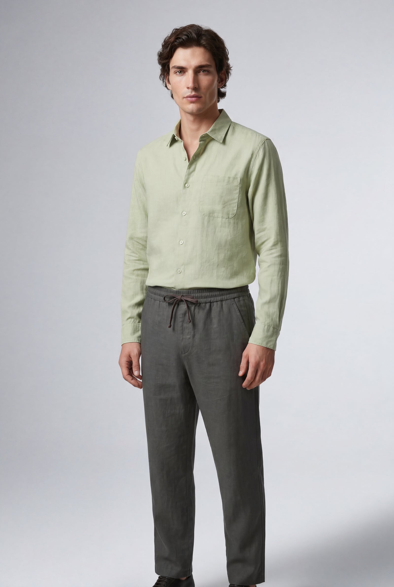 Mint Green Relaxed Long-sleeve Shirt and Drawstring Pants Set - Photo 5