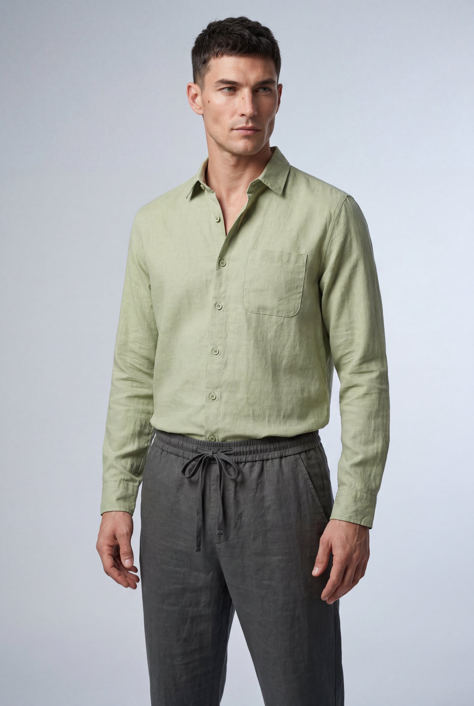 Mint Green Relaxed Long-sleeve Shirt and Drawstring Pants Set - Photo 6