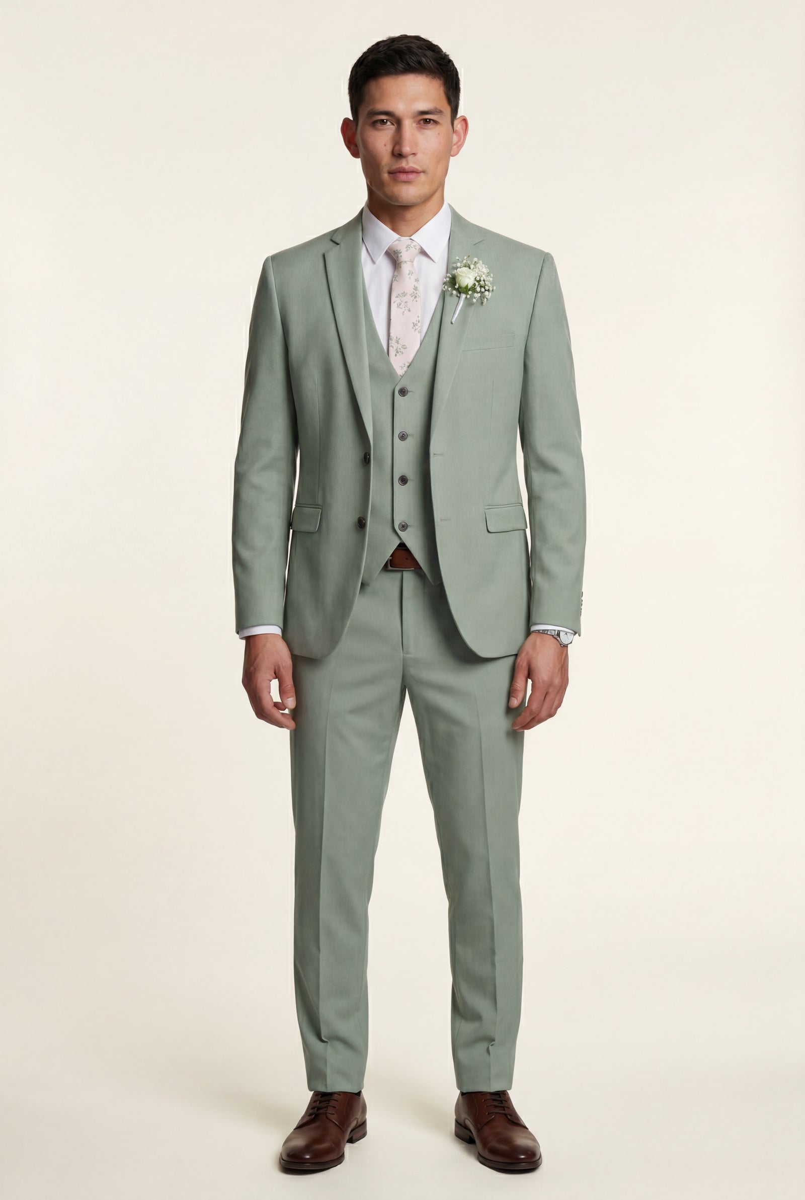 Mint Green Slim Fit Three Piece Wedding Suit with Vest - Wedding suits - Photo 15