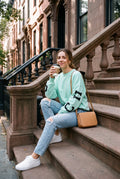 Women's Sweatshirt Oversized Print in Mint — lifestyle coffee break