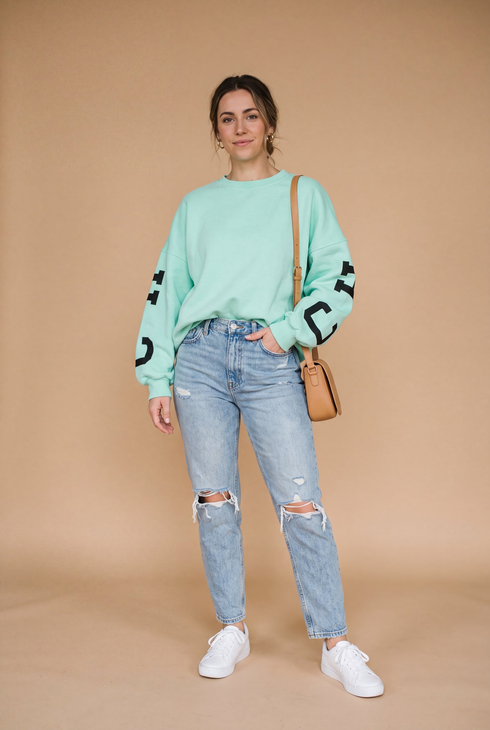 Women's Sweatshirt Oversized Print in Mint — studio front full body