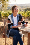 Women's Jacket Layered Collar Button in Multicolor — secondary lifestyle vineyard