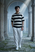 Black Cable Striped Short Sleeve Crewneck Sweater - Short sleeve t-shirts - Photo 4