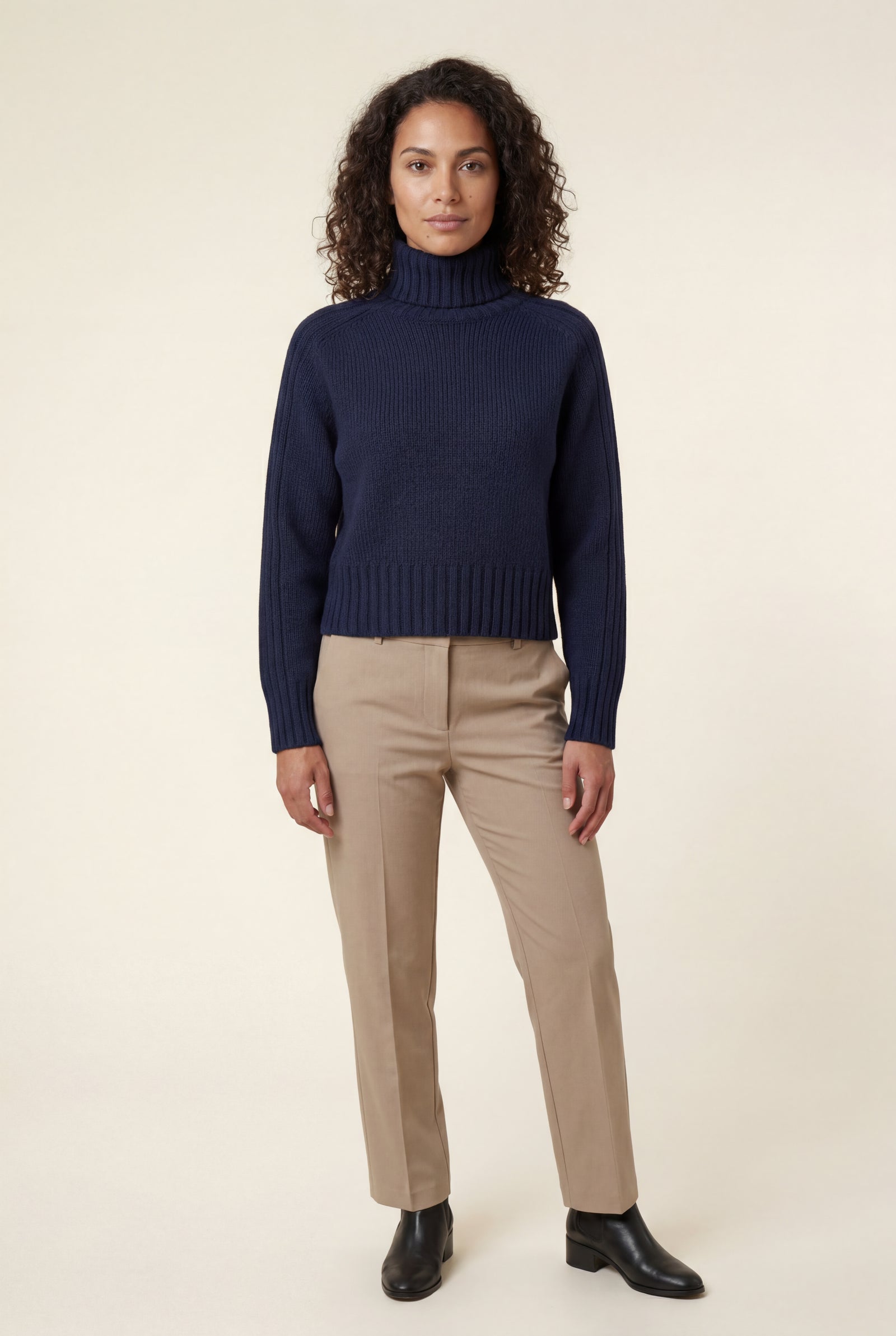 Navy Blue Chunky Ribbed Oversized Turtleneck Sweater - Photo 2
