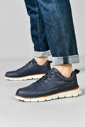 Navy Blue Chunky Sole Lace-up Casual Sneakers - Lace-up shoes - Photo 5