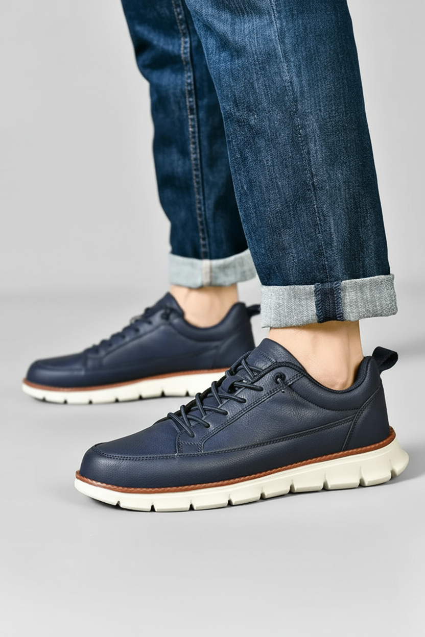 Navy Blue Chunky Sole Lace-up Casual Sneakers - Lace-up shoes - Photo 5